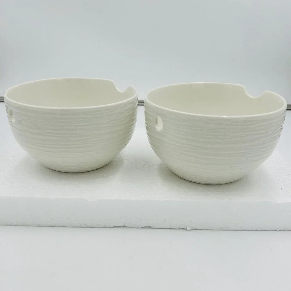 Nicole Miller Ceramic Ivory Noodle Soup Ramen Bowl Set of 2 (6.25x3.75)